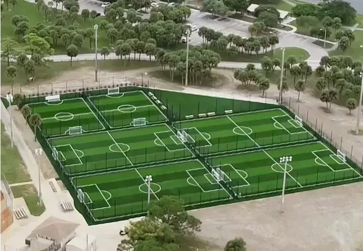 Aerial view of a multi-field synthetic turf sports complex